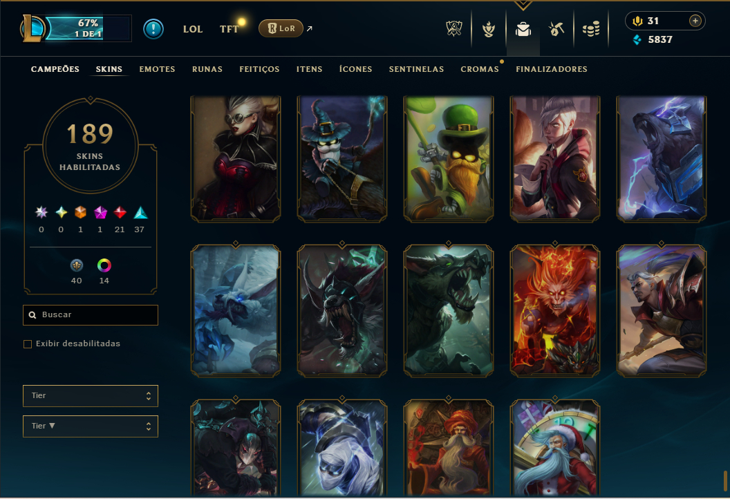 Conta LOL sem jogar rank desde 2020. Várias skins e campeões habilitados