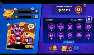 CONTA RARA BRAWL STARS 2019 | 55,5K TROFÉUS | 104/104 | 49 HC | SKINS EXCLUSIVAS