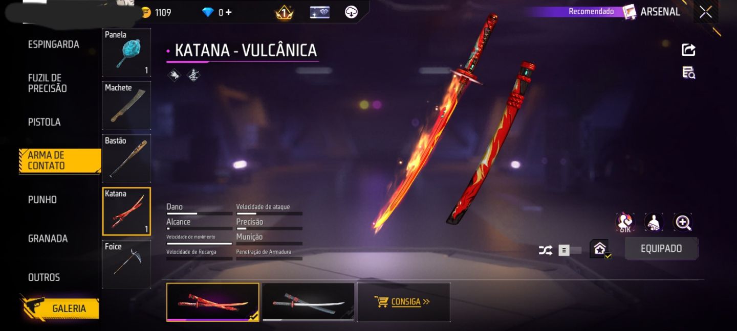 CONTA FREE FIRE NIVEL 11 + SKIN ELISABETH (GINTAMA) + 4 SKINS + GELO + KATANA