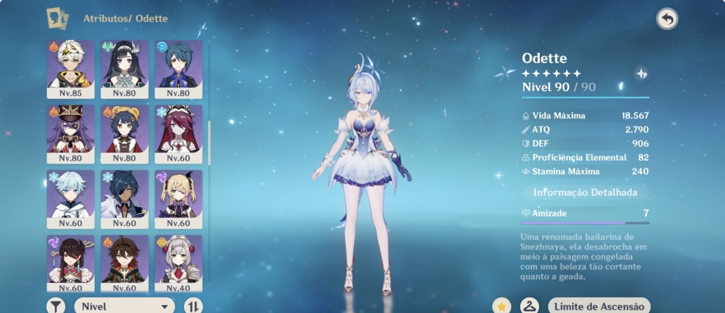 Conta genshin Impact com 24 personagens 5 estrelas, armas 5 estrelas e artefatos