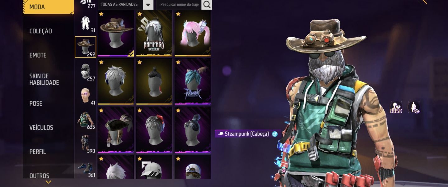 Conta Free Fire Veterana: Passes 4 Ao 9 + Full Ragnarok + Prime 7 + steamp punk