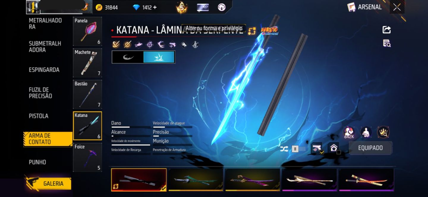 Conta FreeFire 7 Anos | 1372 diamante | Pacote Hashira Sensi | Tds Skins Naruto