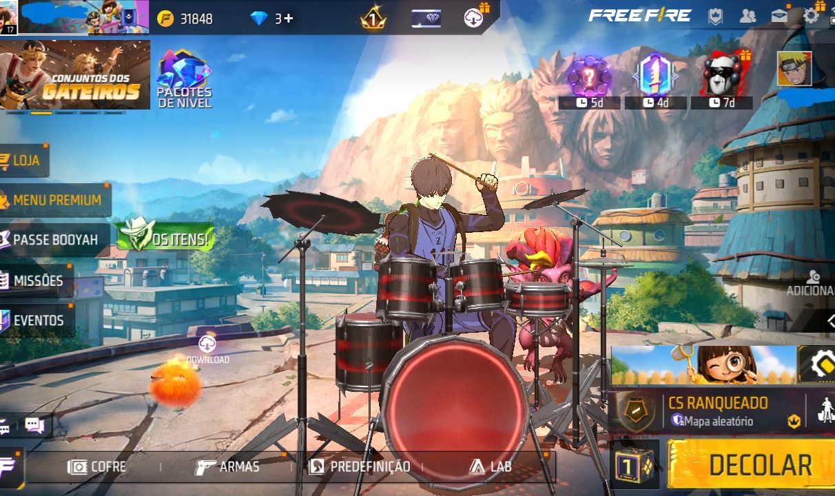 CONTA FREE FIRE SKIN ISAGUI PLATINA COM NICK COLORIDO