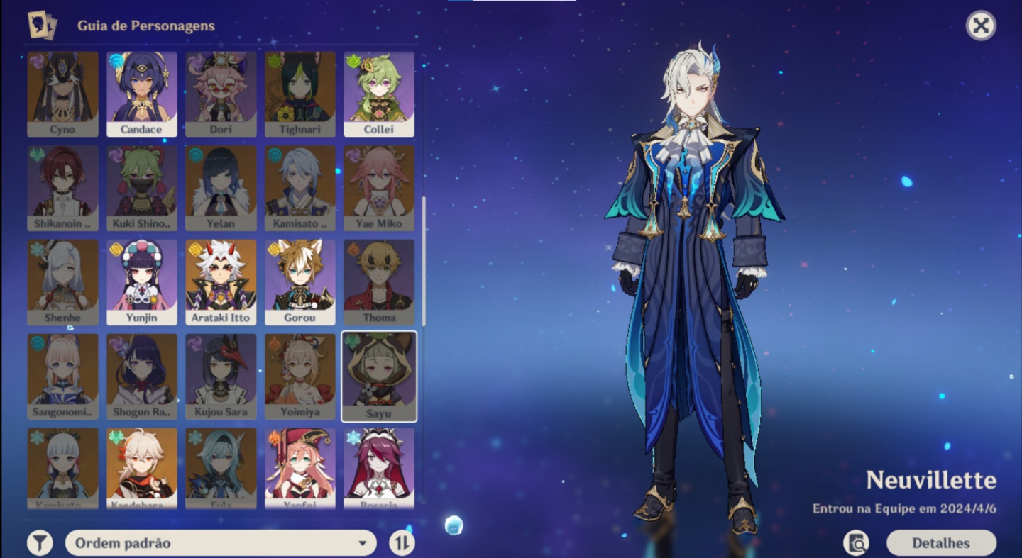 Conta com neuvillette c1, kazuha, chiori, itto, diluc, jean e qiqi