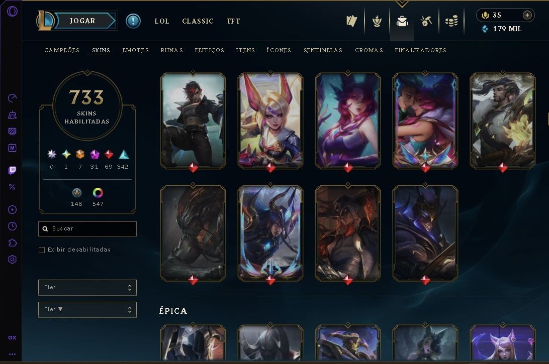 Conta legais of legends cheia de skin oportunidade Level 1138