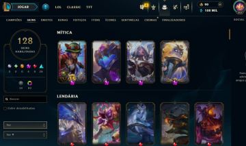 Full Acesso - 128 Skins - 130 Campeões - Level 203 - 108 Mil Essencia Azul