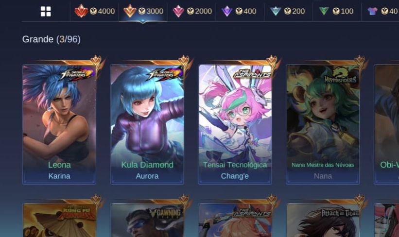 CONTA TODOS OS HEROIS E 200 SKINS