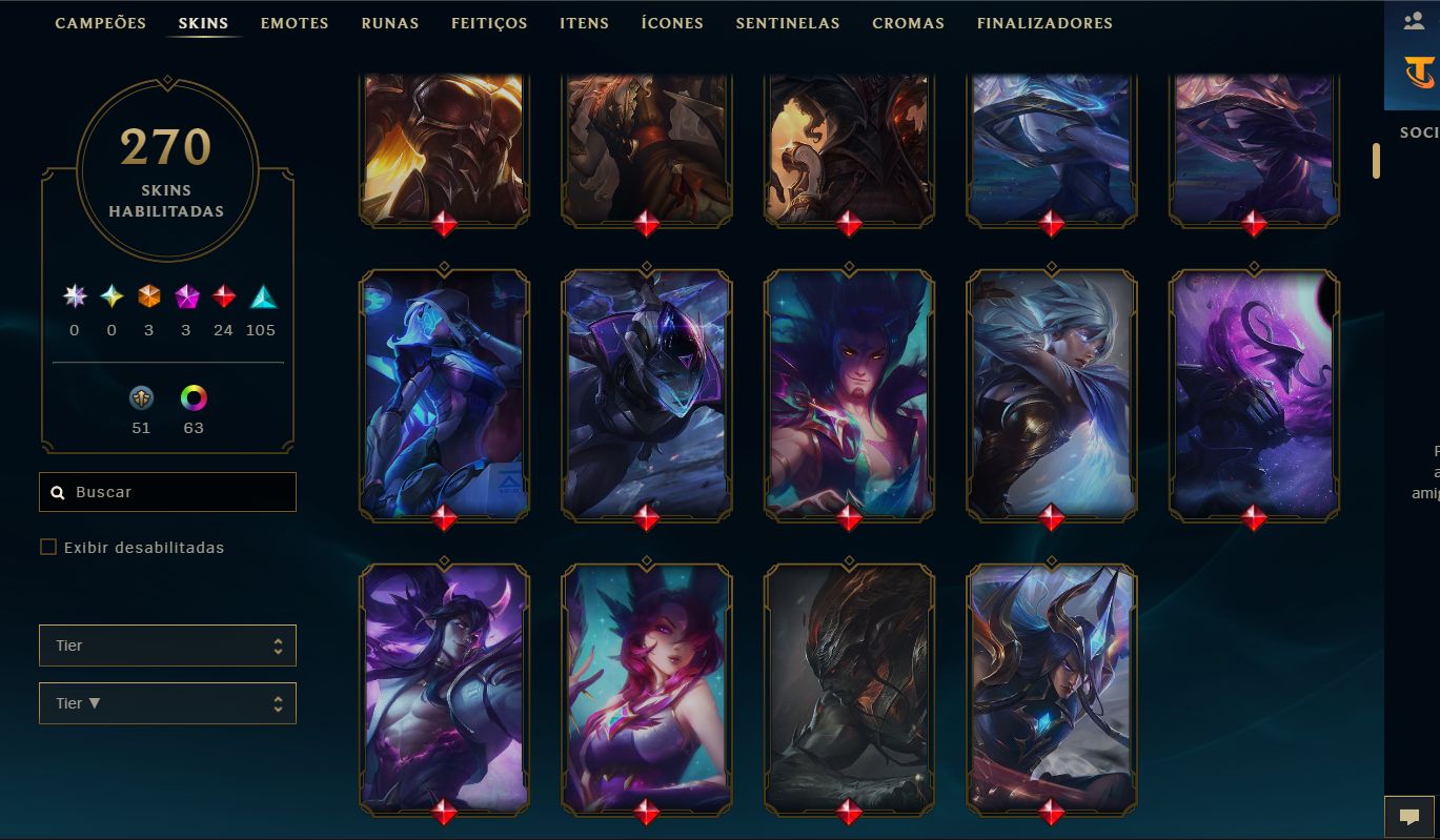CONTA LOL - 270 SKINS - DONO ÚNICO - UNRANKED - LV 610 - 70 CROMAS - SKINS CARAS