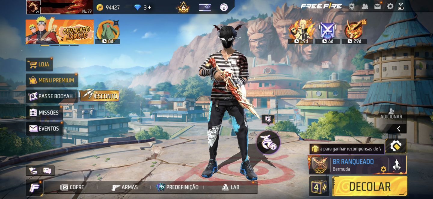CONTA DE FREE FIRE GEMADA NÍVEL 79 COM ANGELICAL, AVENTUREIRO e COELHÃO
