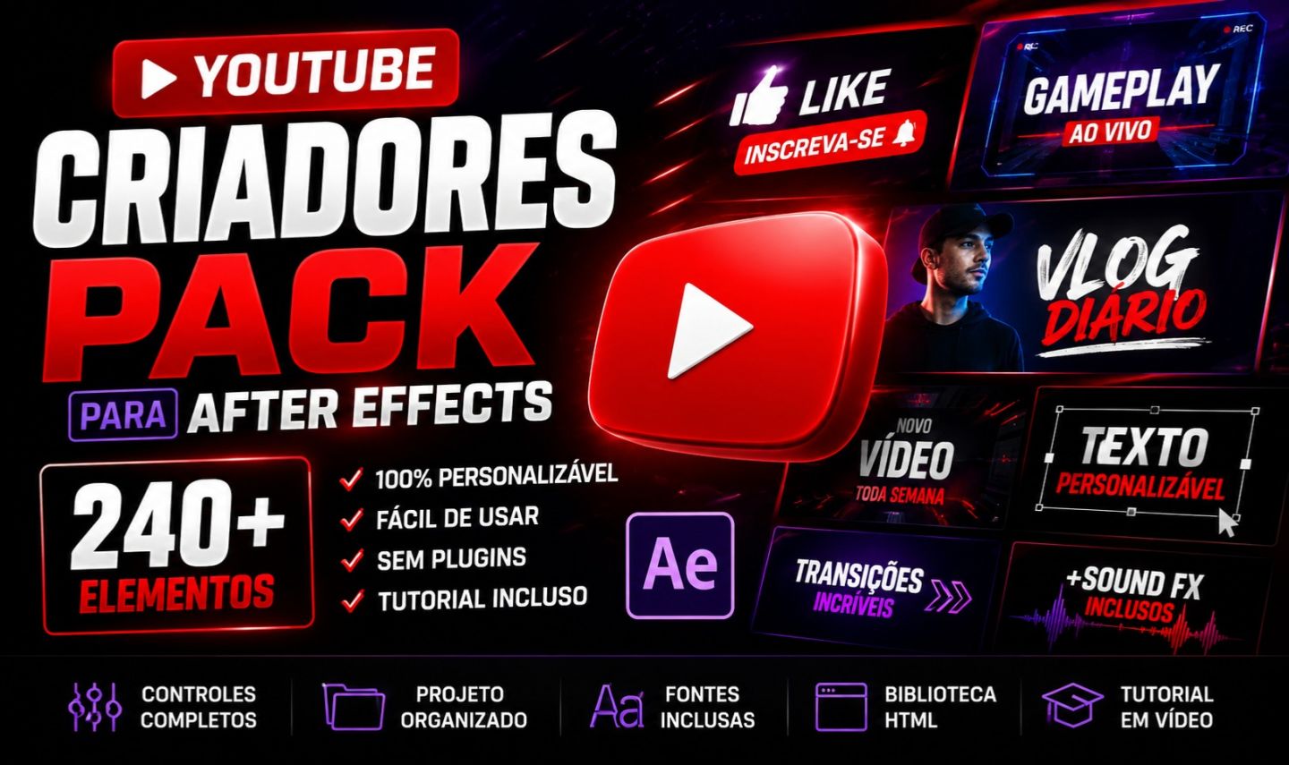 Pack para Criadores do YouTube Para After Effects