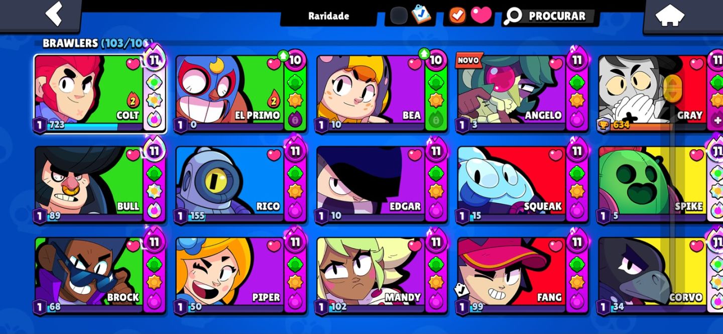 CONTA BRAWSTARS 103 BRAWLERS, 56K DE TROFÉU, 300+ GEMAS, ANTIGA COM SKINS RARAS