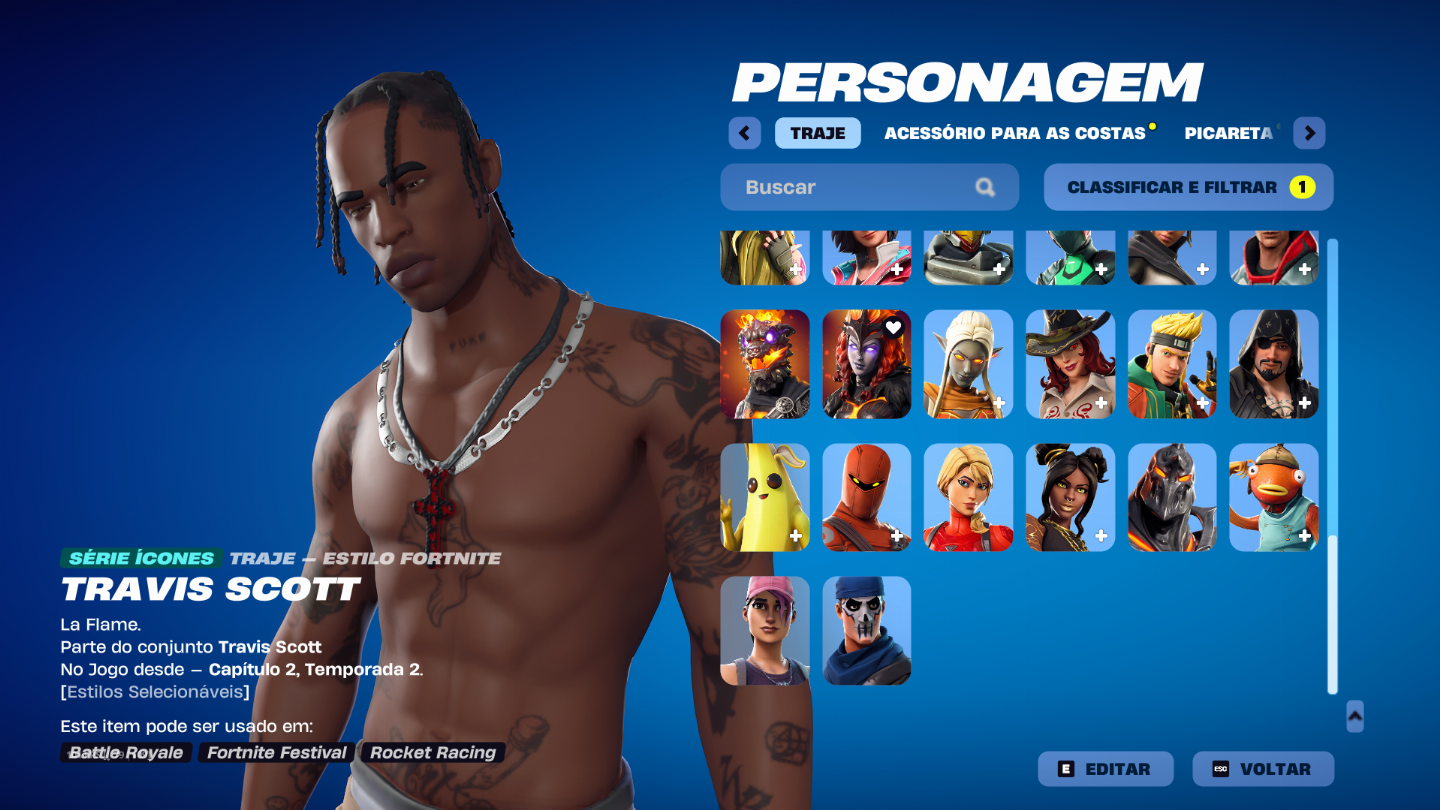 Conta Fortnite RARÍSSIMA! Travis Scott + Skins OG T3/T4 + Passes 8, 9, X e C2T2