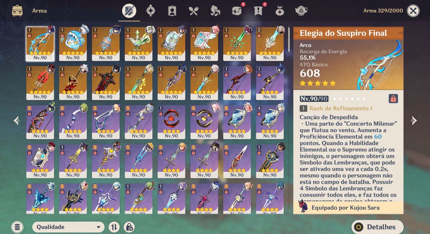 |Genshin AR60| 21K Gemas + 57 Personagens 5 + 16 Armas 5 Kinich top 2% Ganyu 3%