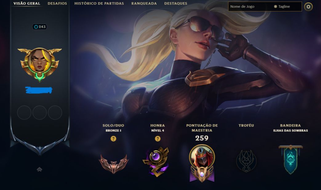 CONTA LEAGUE OF LEGENDS NVL 243 500K ZED 83 SKINS