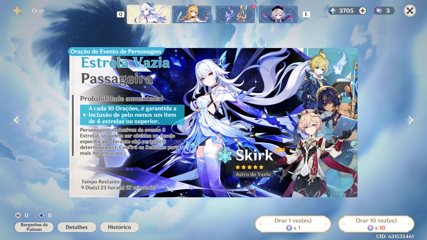 CONTA AR 41 COM NEUVILLETTE, SKIRK, AYATO, GANYU E 3700+ GEMAS