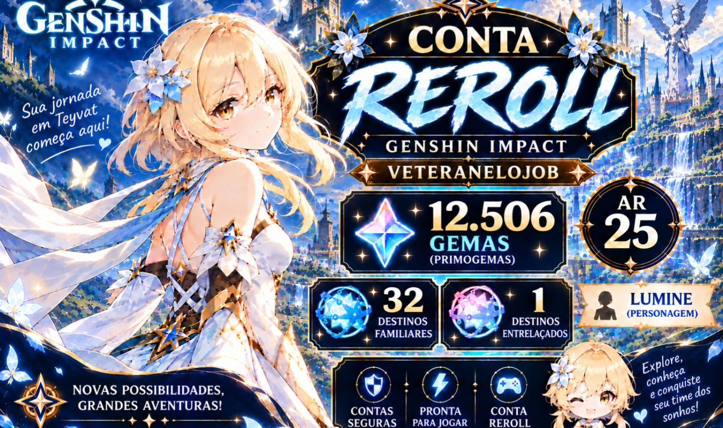 Conta Genshin Impact América Ar25 + 12.506 Primogems + 110 Pulls
