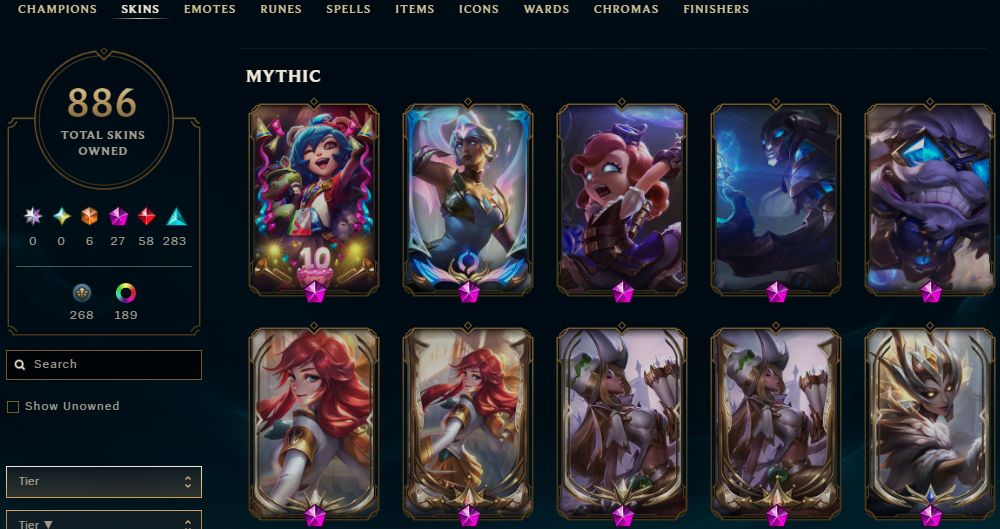 886 SKINS, 189 CHROMAS - CONTA DE LEAGUE OF LEGENDS