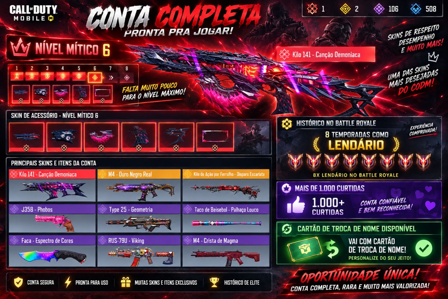 CONTA COD MOBILE COMPLETA | KILO 141 MÍTICA NÍVEL 6