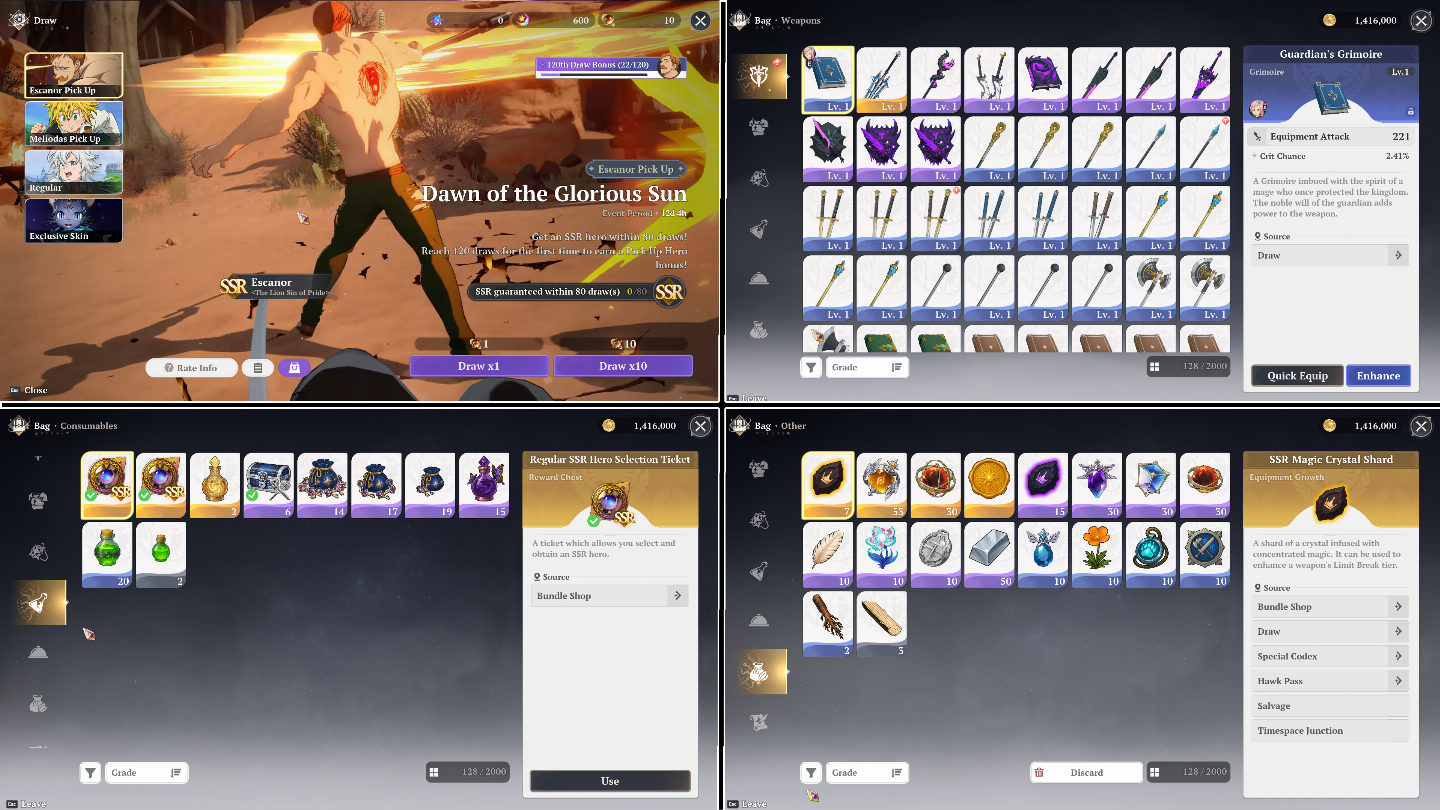ZS | NA East | Escolha seu SSR Limitado | Reroll | The Seven Deadly Sins Origins