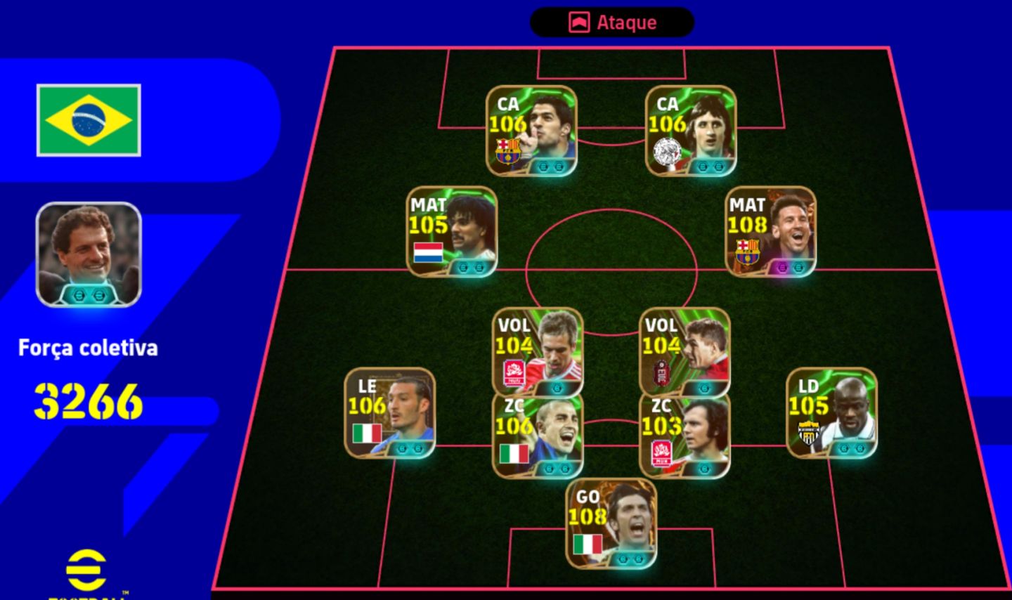 CONTA EFOOTBALL MOBILE COM 3266 DE FORÇA!