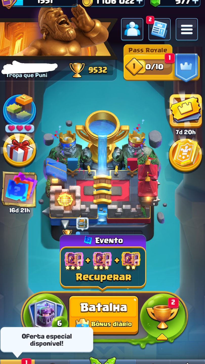 CONTA DE CLASH 9K 500 DE TROFEU NVL 42, TORRE NVL 14. 122/123 CARTAS
