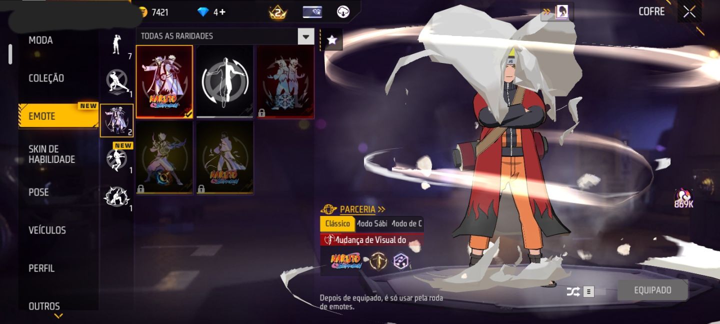 CONTA COM NARUTO + KAKASHI + HINATA + M4A1 DO NARUTO + 7 EMOTES + BIO (SEU EMAIL