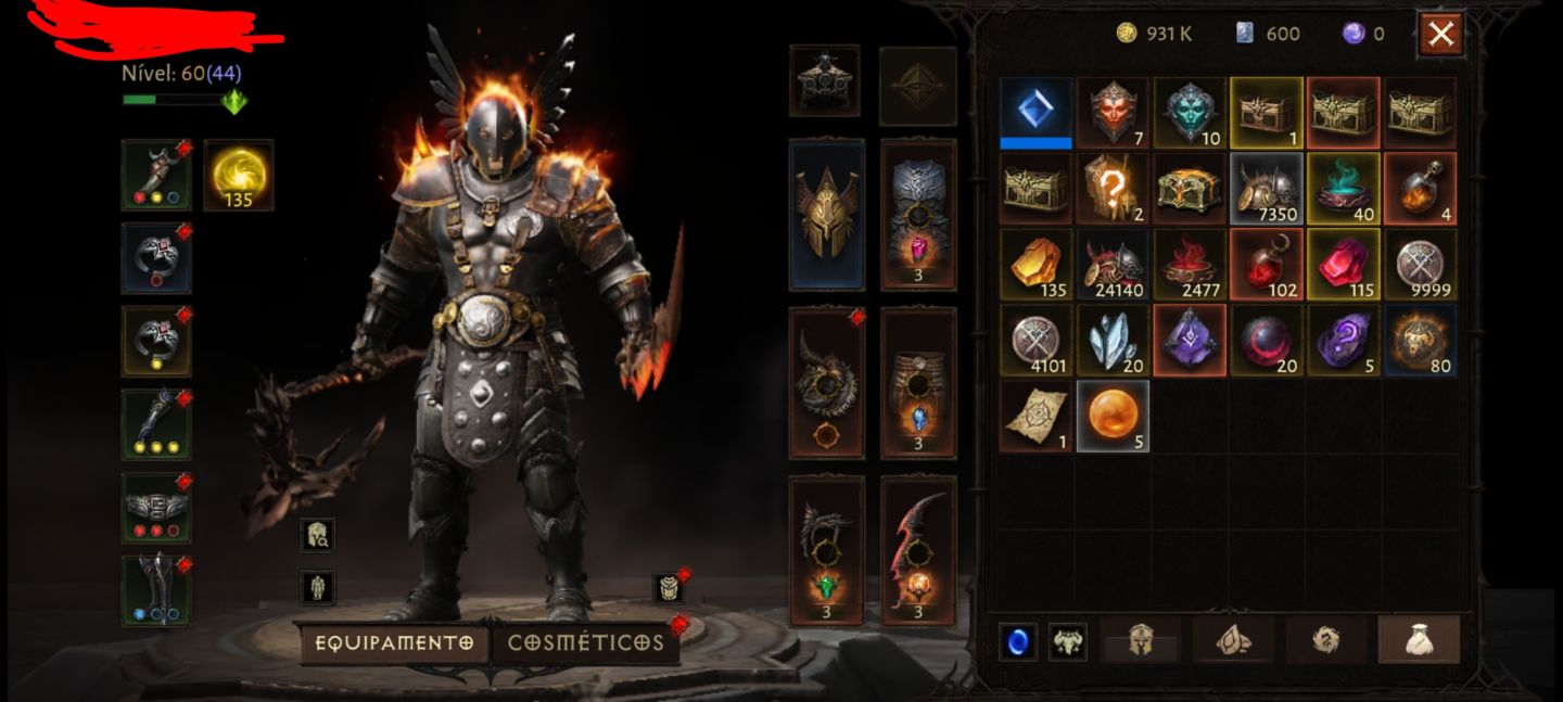 CONTA DIABLO IMMORTAL BÁRBARO NÍVEL 60(44) | 5.374 COMBATE | 135 RESSONÂNCIA
