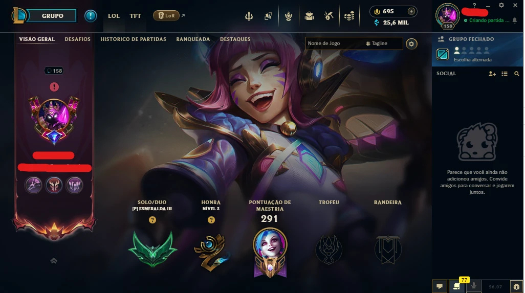 CONTA ESMERALDA III MMR DIAMANTE E MESTRE 1740 SKINS COM 4615 CROMAS E 10 PR