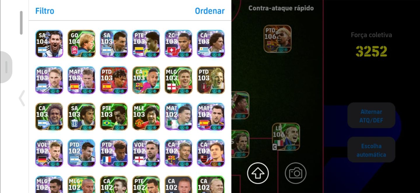 CONTA eFOOTBALL TOP! FORÇA COLETIVA 3250 ELENCO FORTE COM JOGADORES 106