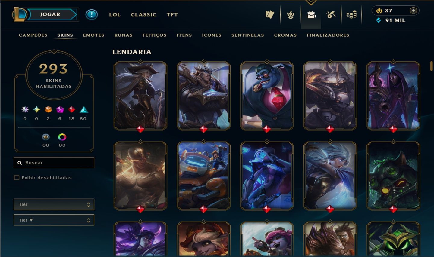 CONTA MONO RIVEN PLATINA IV COM 12 SKINS DELA 293 SKINS NO TOTAL