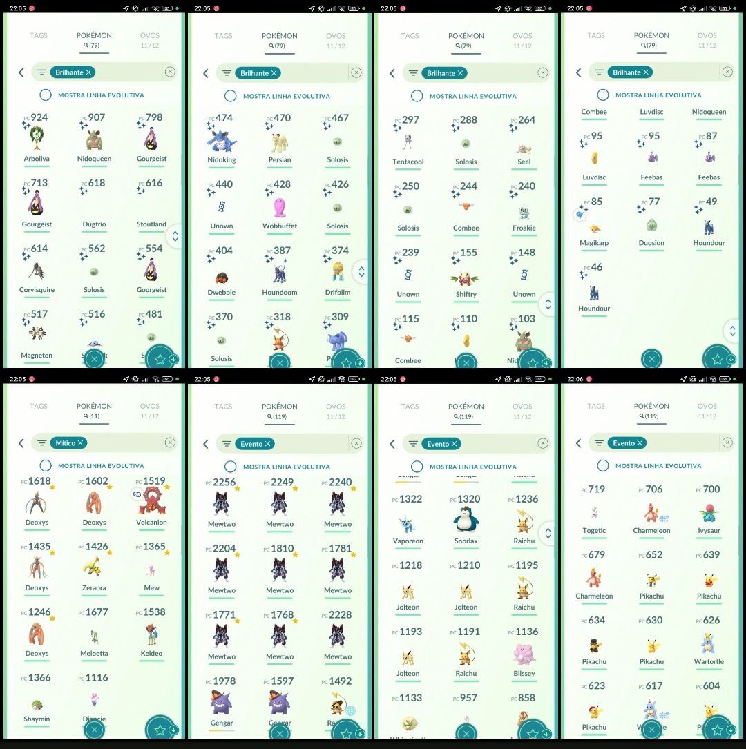 LV 68 |123 Lendários| 79 Brilhantes (Shiny), 11 Míticos, 119 Evento, 34 BG A099