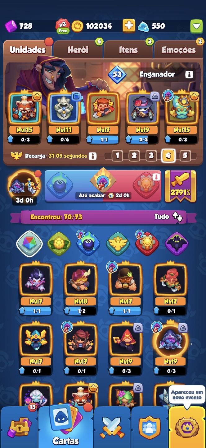CONTA Rush Royale 2771% de critico panda full e lutador full