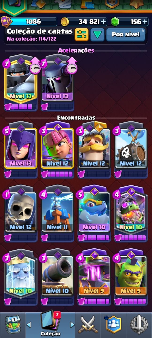 Conta de clash royale 7500+ coroas, torre nvl 13, 8 evoluções, etc...
