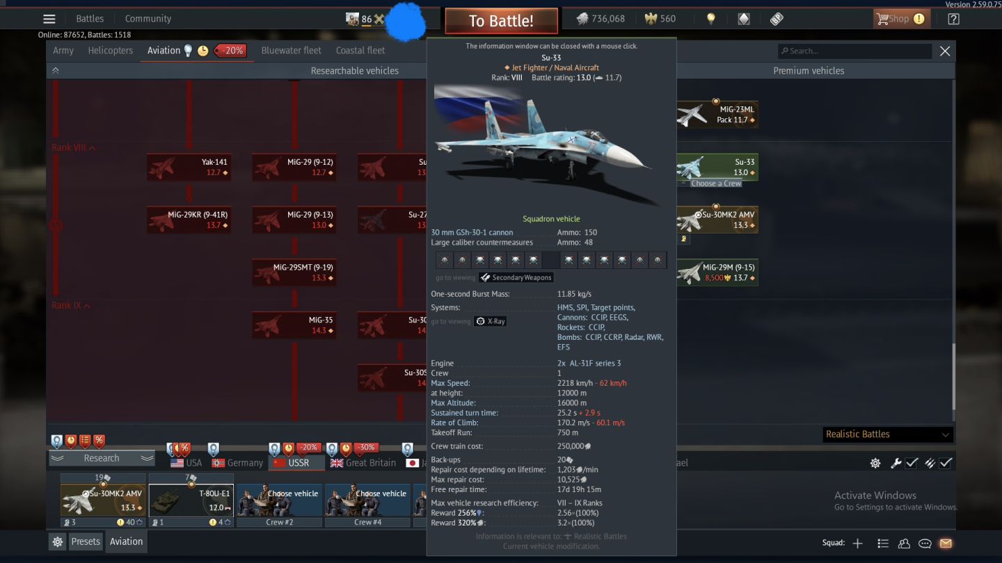 Conta Top Tier USA no War Thunder