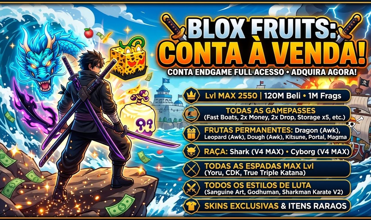 LV2600 + SANGUINE ART + GODHUMAN CONTAS BLOX FRUITS - ENTREGA VELOZ - ROBLOX