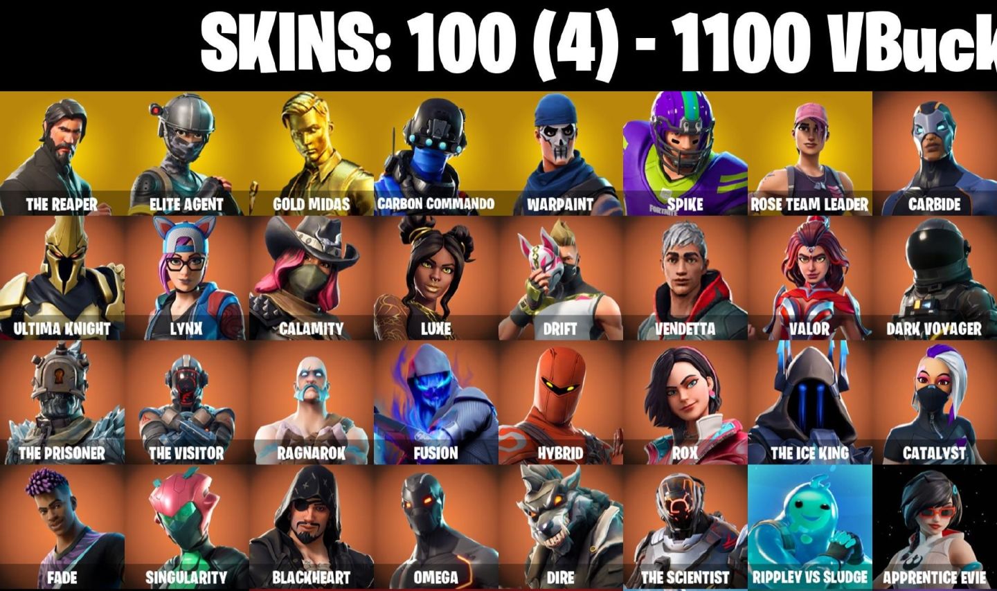100 skins | OG STW | The Reaper | Elite Agent | Gold Midas Spike Omega Ragnarok