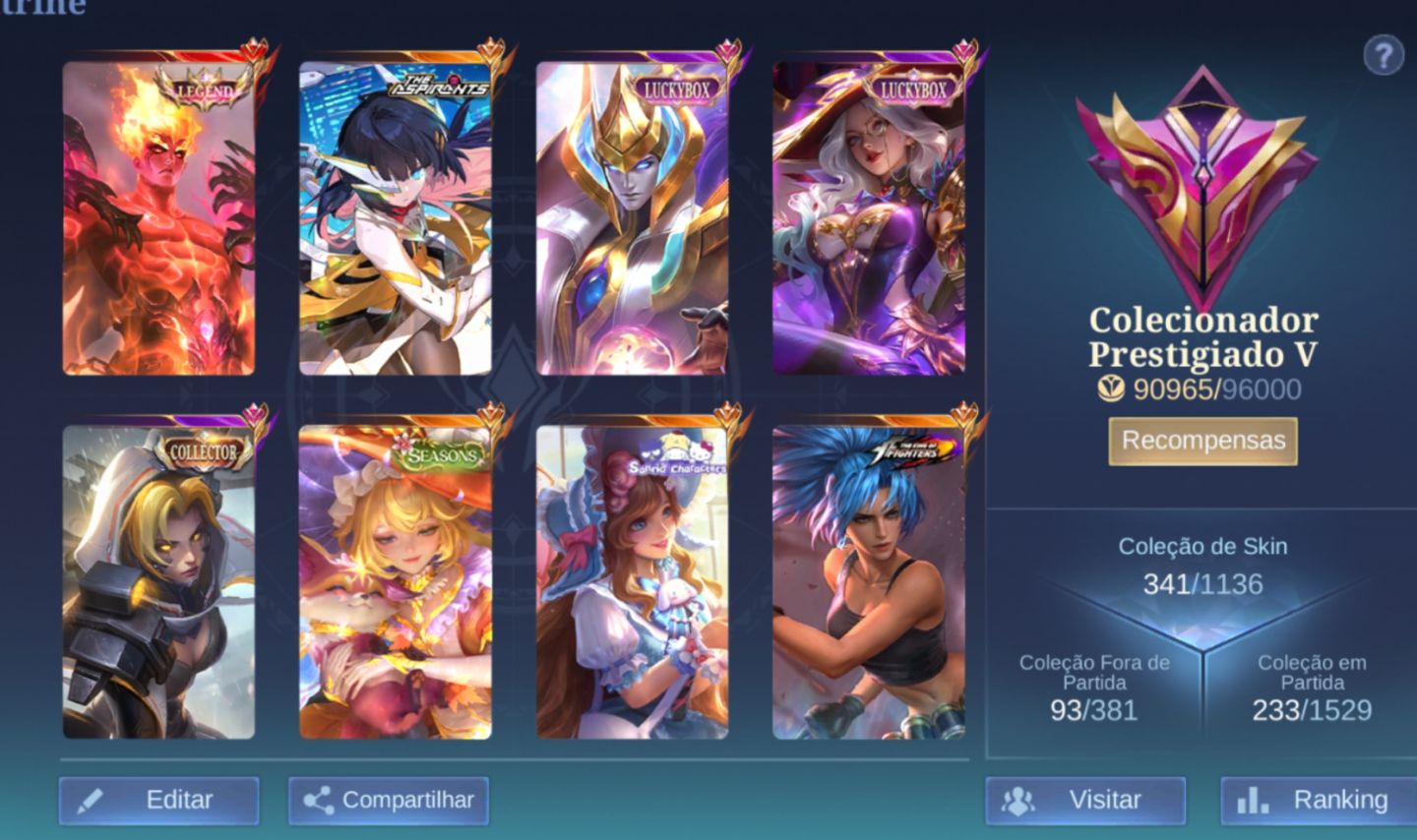CONTA MOBILE LEGENDS COM 341 SKINS