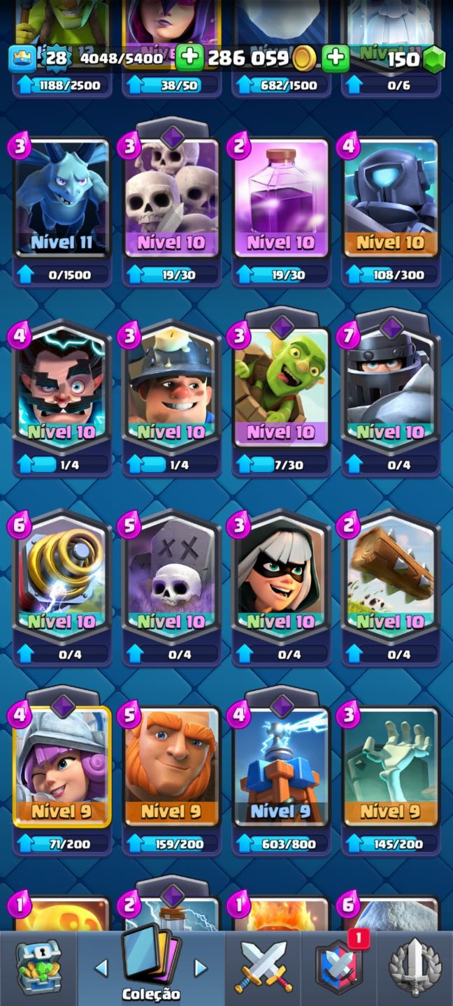 Conta de clash royale com várias cartas nível 11