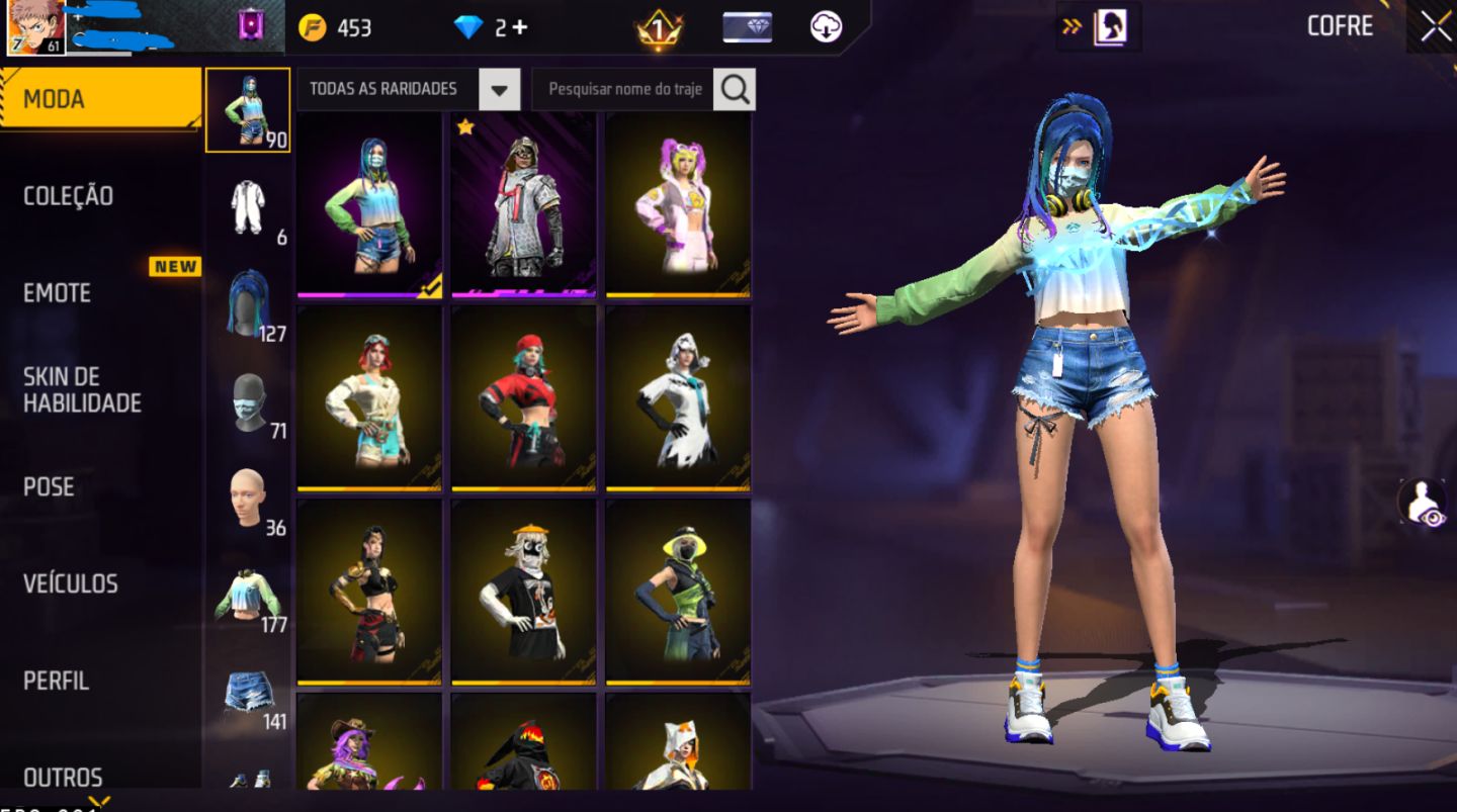 Conta de Freefire com Varios passes antigos, Skins do Naruto e Eventos.