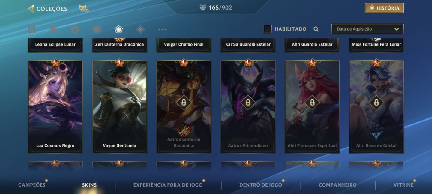 Conta de Wild rift com 161 skins conta com 35k de coleção