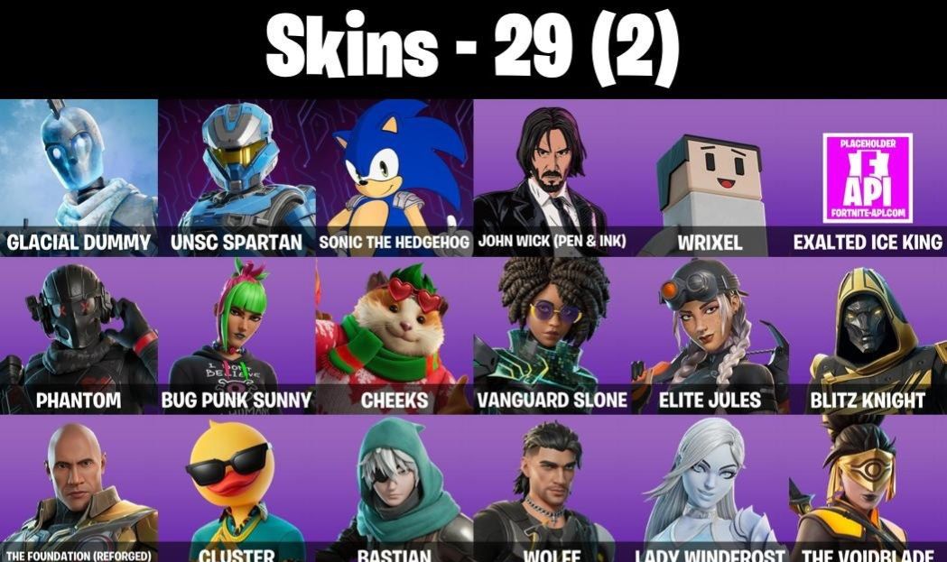 CONTA FORTNITE COM SONIC, JOHN WICK, 500 V-BUCKS E 29 SKINS - ENTREGA AUTOMÁTICA