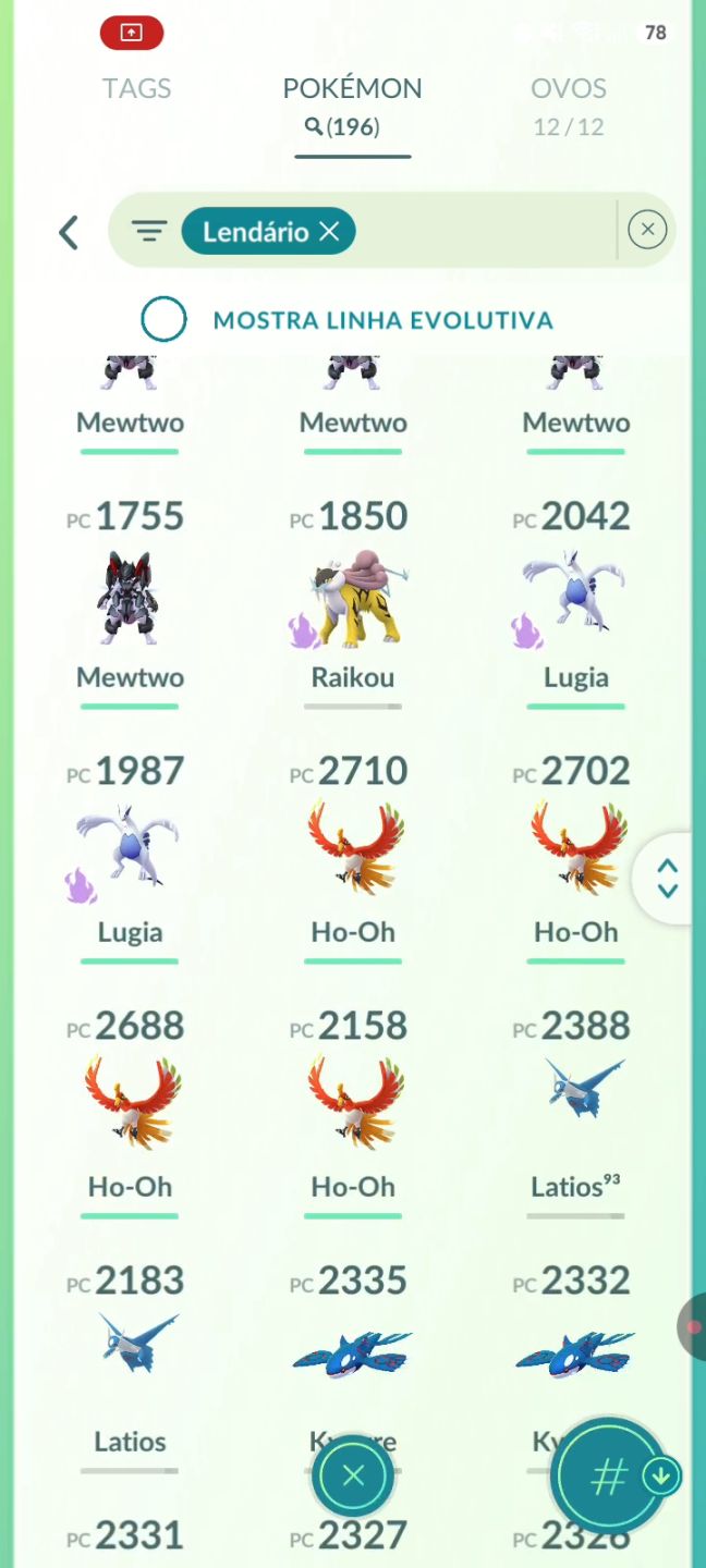 CONTA POKÉMON GO DE 2019 79 MEWTWOS + LENDÁRIOS
