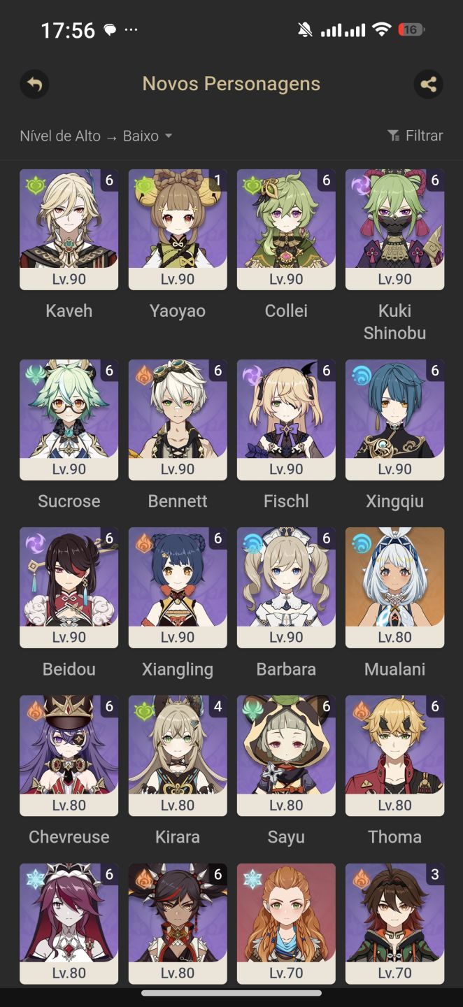 Conta genshin com muitos personagens e armas