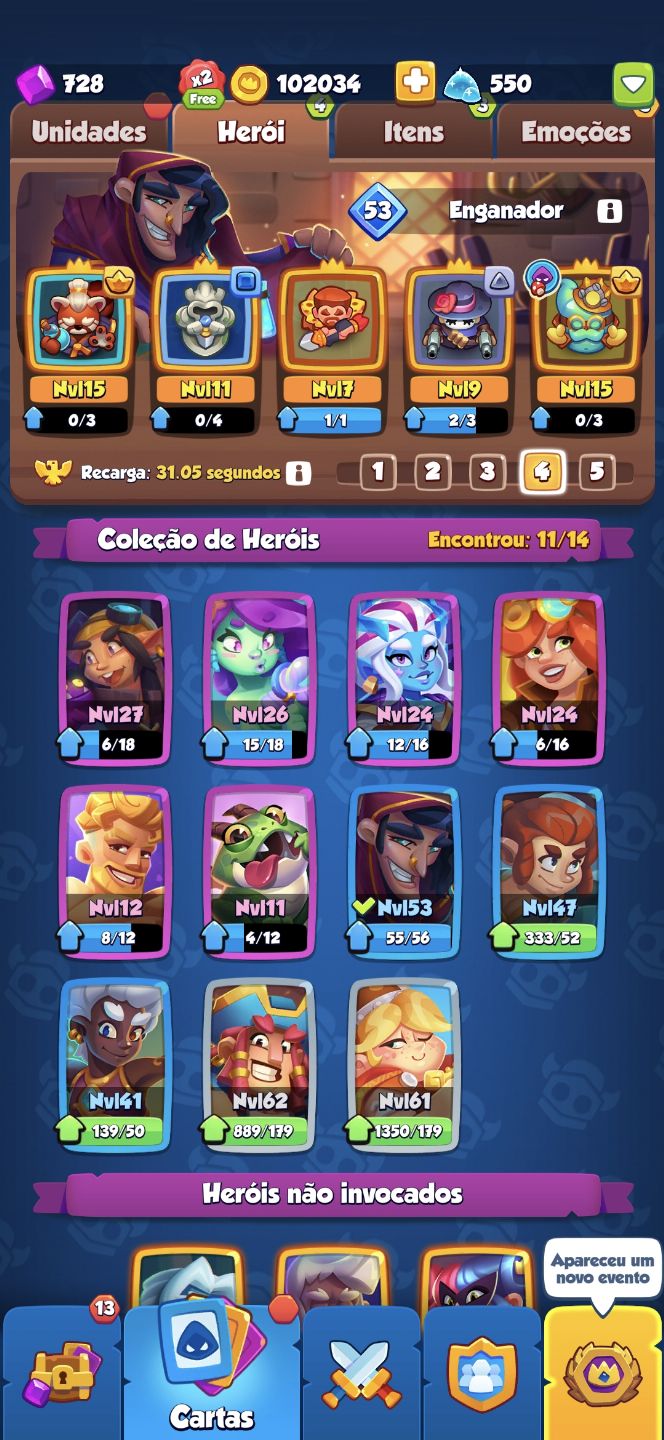 CONTA Rush Royale 2771% de critico panda full e lutador full