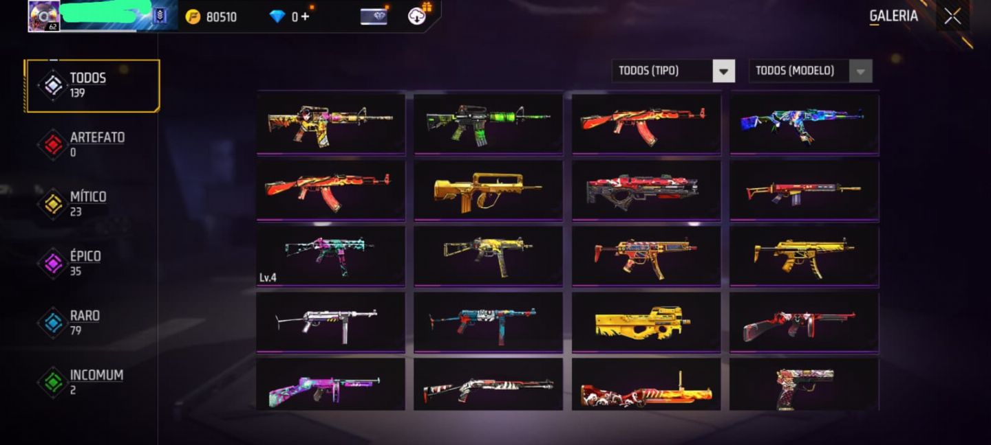 Conta free fire nível 72 gola alta preta, scar punho de ouro, via google!!