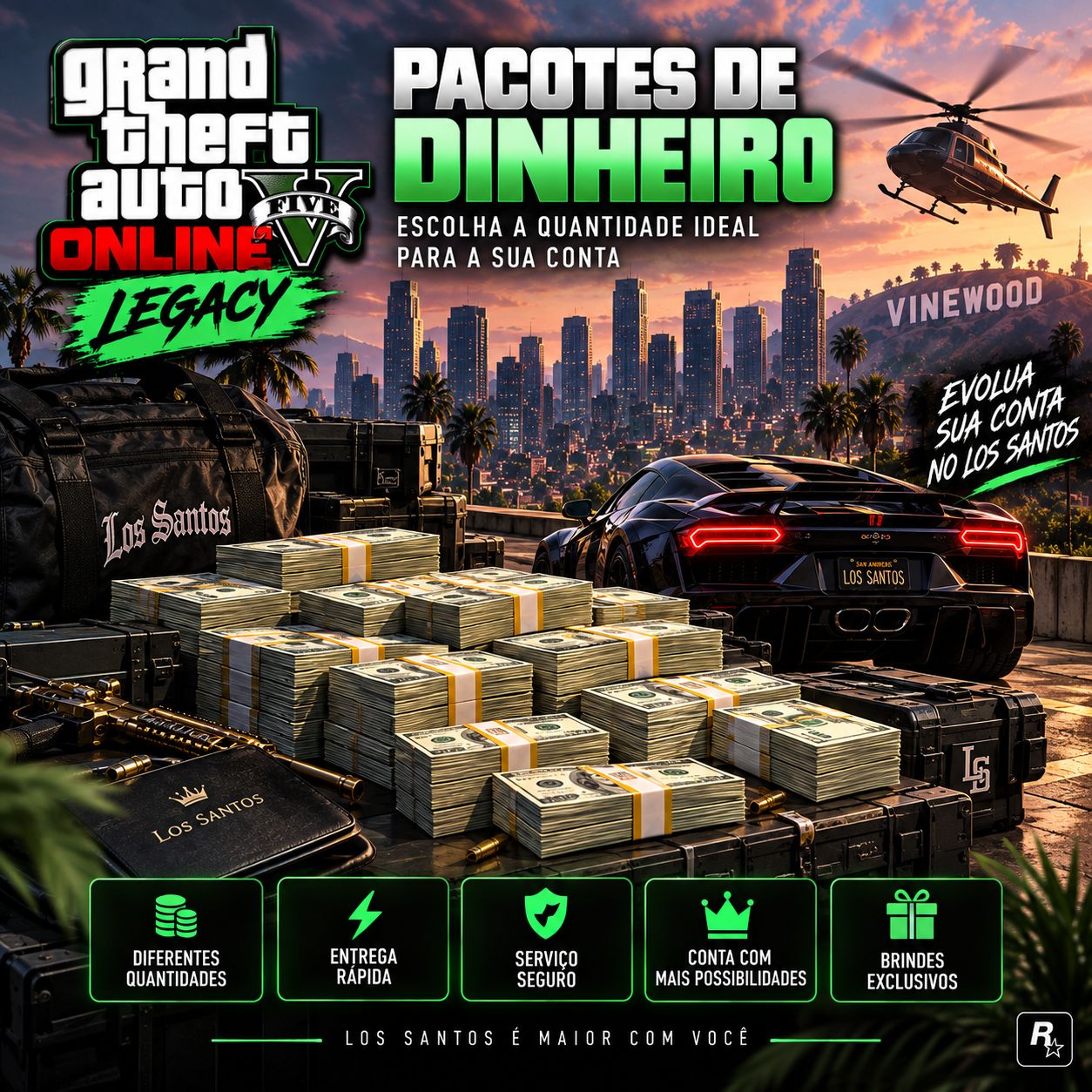 UP DE CONTAS GTA 5 ONLINE -PC- PACOTES DE DINHEIRO + TRAJES + DESBLOQUEIO GERAL