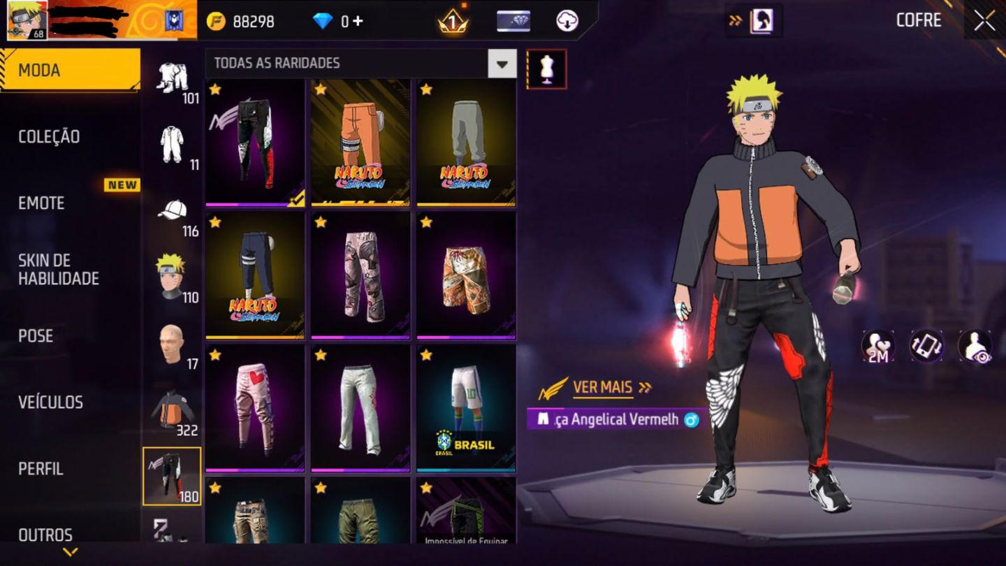 CONTA FREE FIRE INSANA ITENS RAROS DO NARUTO + COLECIONÁVEIS EXCLUSIVOS