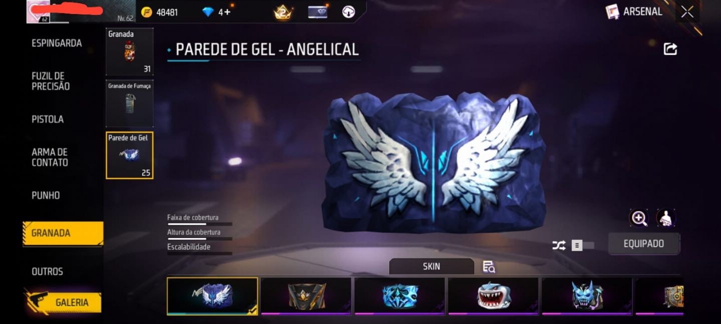 Conta free fire com angelical, armas tributadas