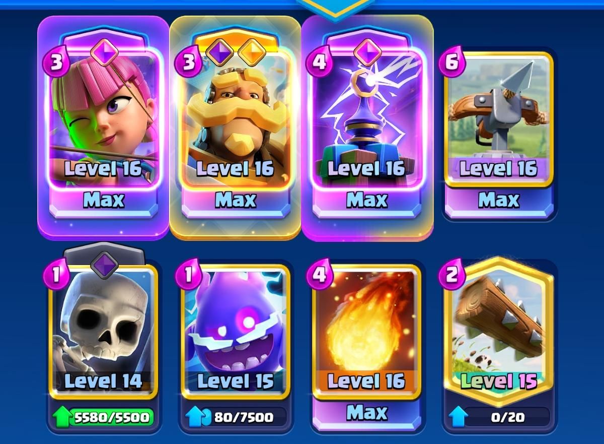 Conta de Clash Royale com torre nível 16 e deck de xbow upado