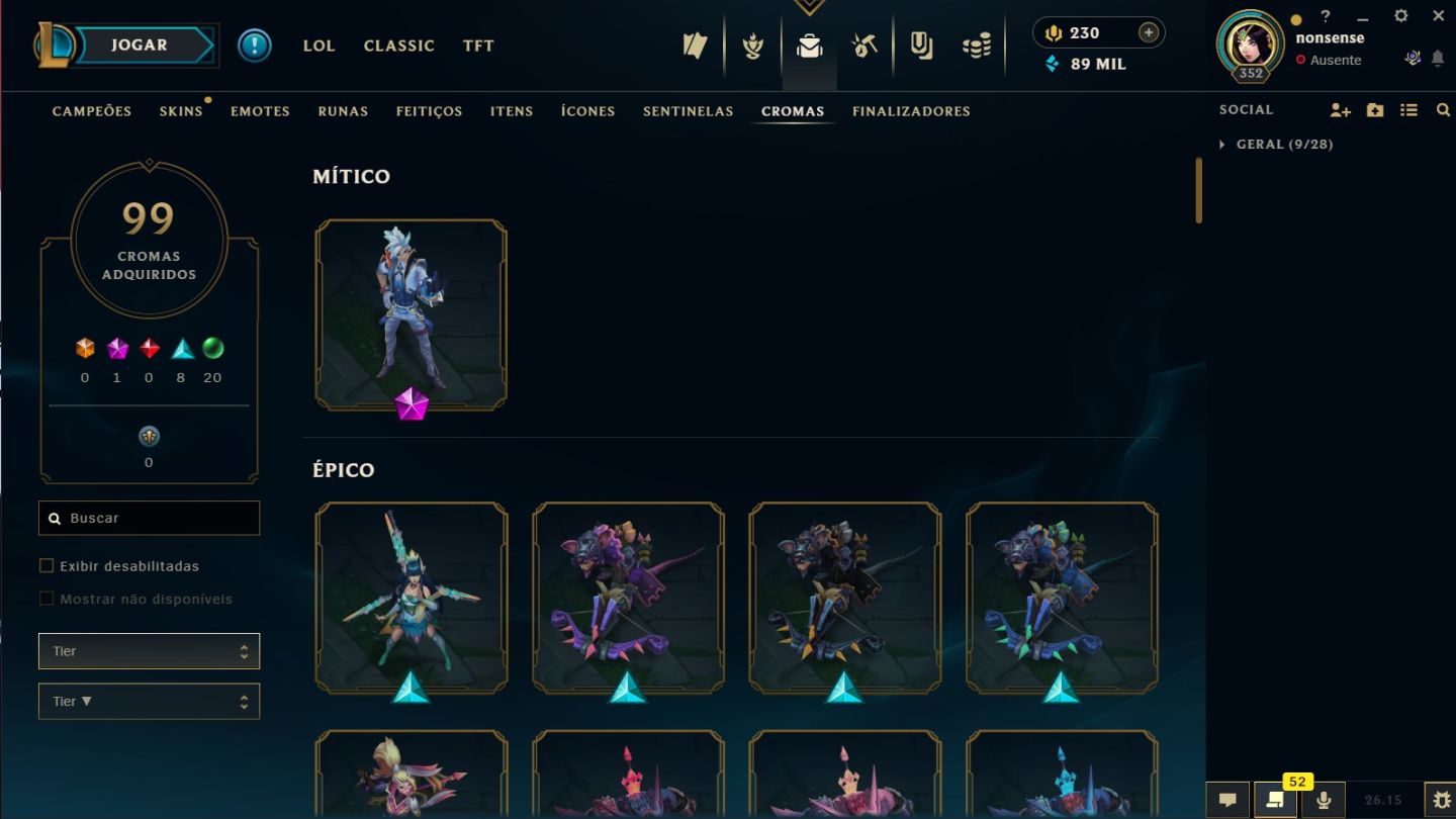 Conta Riot (LoL e Valorant) +225 Skins no Lol/+40 Skins (Premium+) no Valorant